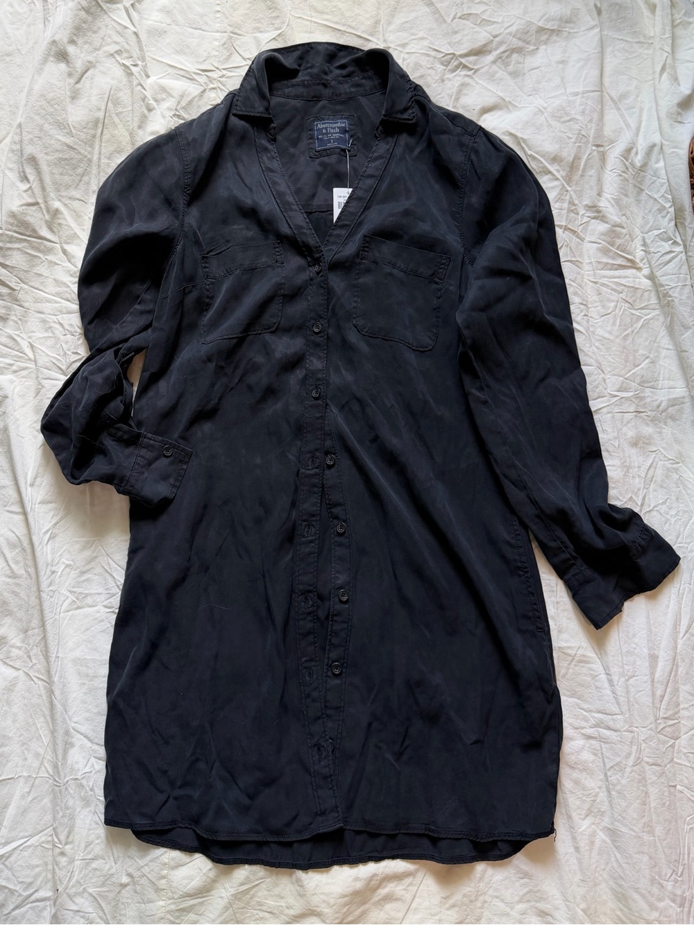 Abercrombie & Fitch Black Lyocell Button-Up Shirt Dress NWT S Clean Girl Office